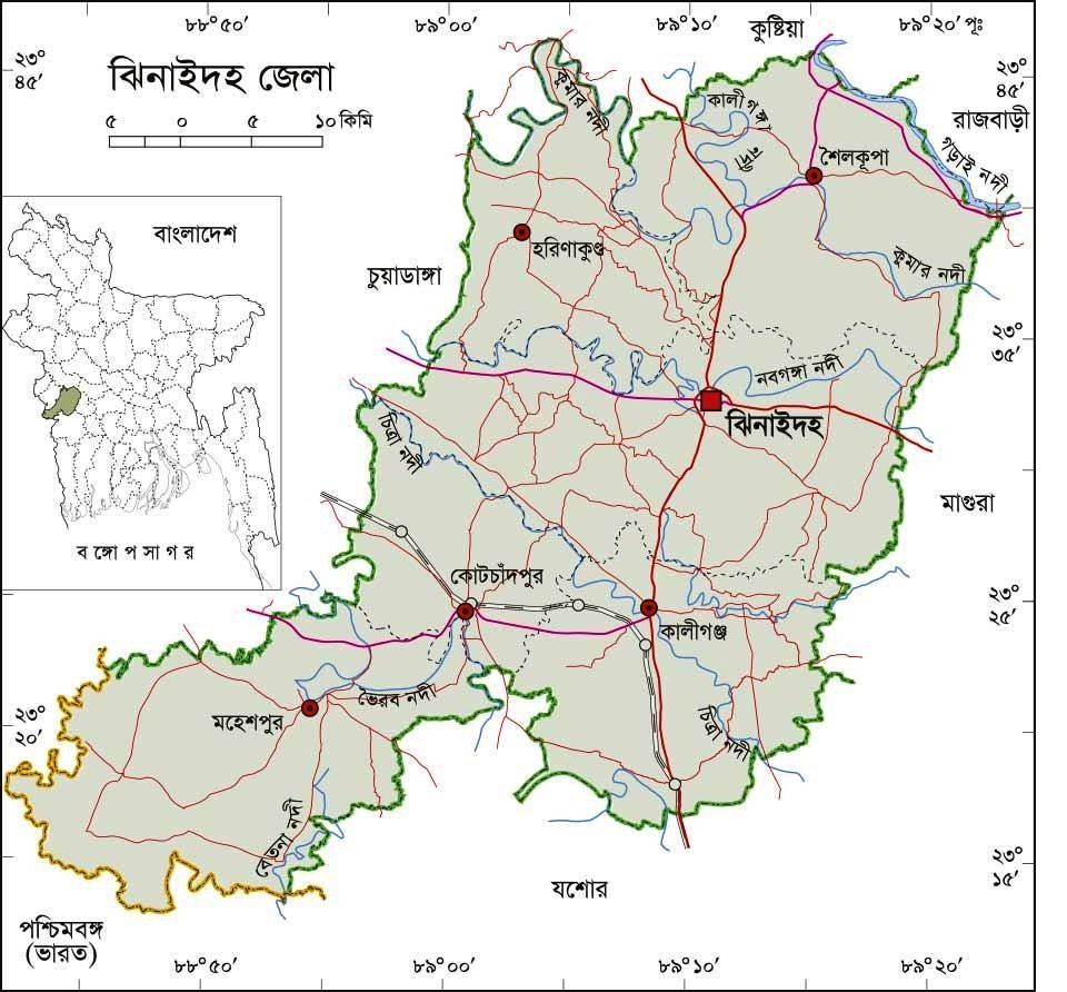 ঝিনাইদহ জেলার মানচিত্র